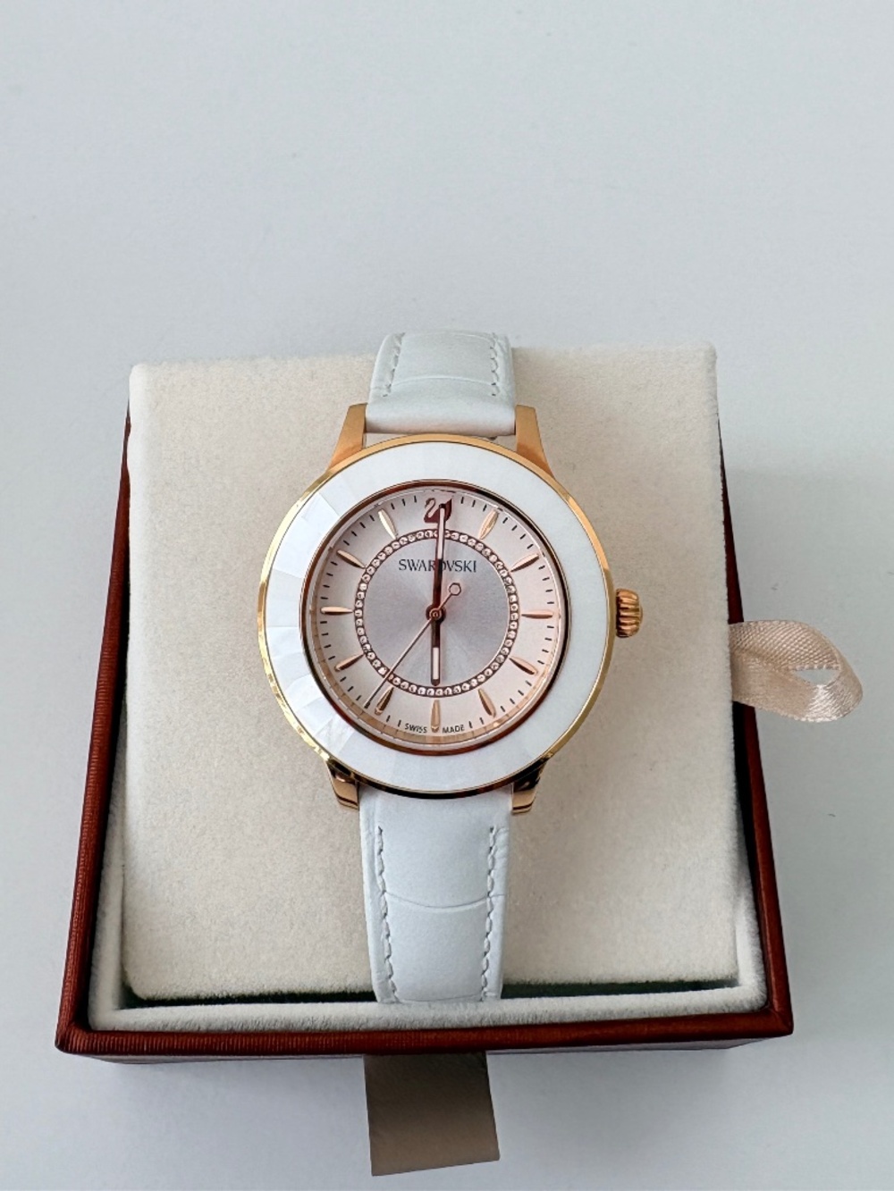 Swarovski Octea Nova Swiss Made Watch Rose Gold & White Leather